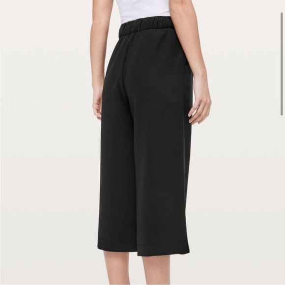 Lululemon Black Cropped Wide Leg Dress Pants Tie Waist Paper Bag Noir Crop 4 - Picture 2 of 6